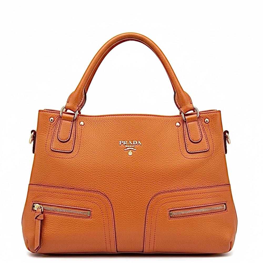 Prada Vintage m Pebbled Leather Front Twin Zip Pocket Satchel
